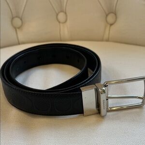Coach Black Leather Men's Belt with Silver Buckle